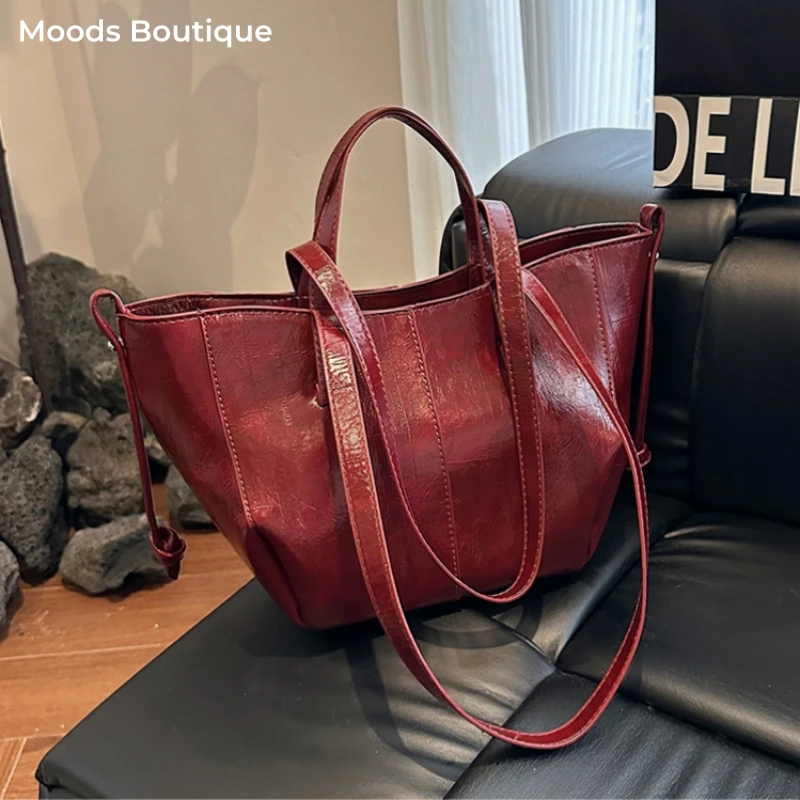 MOODS Branded Luxury Designer Shoulder Bags For Women Pure Color Large Capacity Shopping Totes Quality Versatile Handbags Female