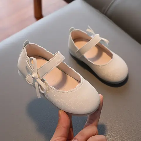 봄 여름 어린이 소녀 우아한 영국 스타일 복고풍 단일 신발 Bowknot 디자인 부드러운 바닥 미끄럼 방지 어린이 가죽 신발