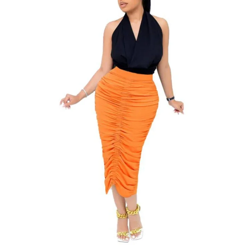 Xxl Long High Waist Pleated Skirt Fashion Women Midi Pleated Design Summer Pleated Long Skirt Slim Fit Hip Wrap Skirt Female