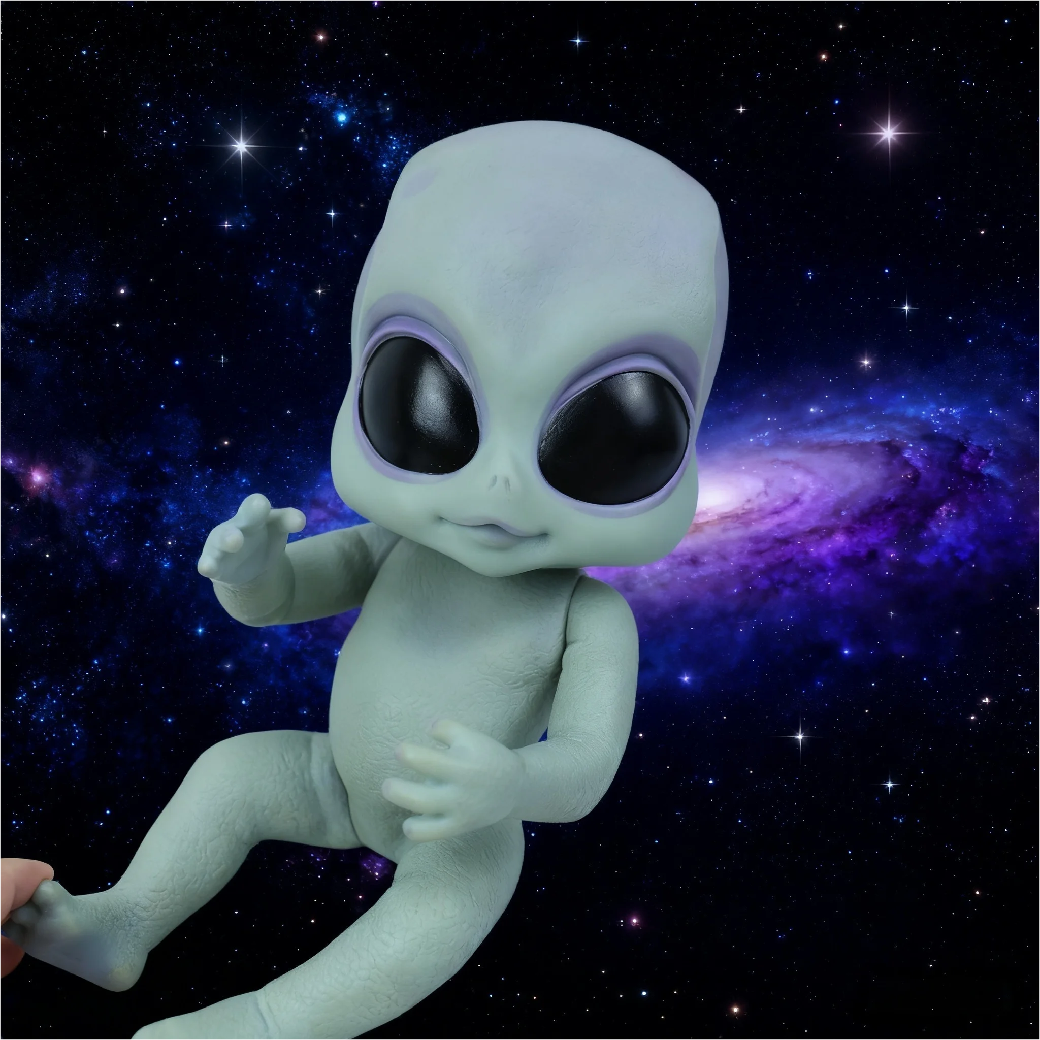 14 polegadas reborn poseable vinil duro alienígena estatueta boneca prata vinil duro colecionável com estilo filme detalhando olhos grandes