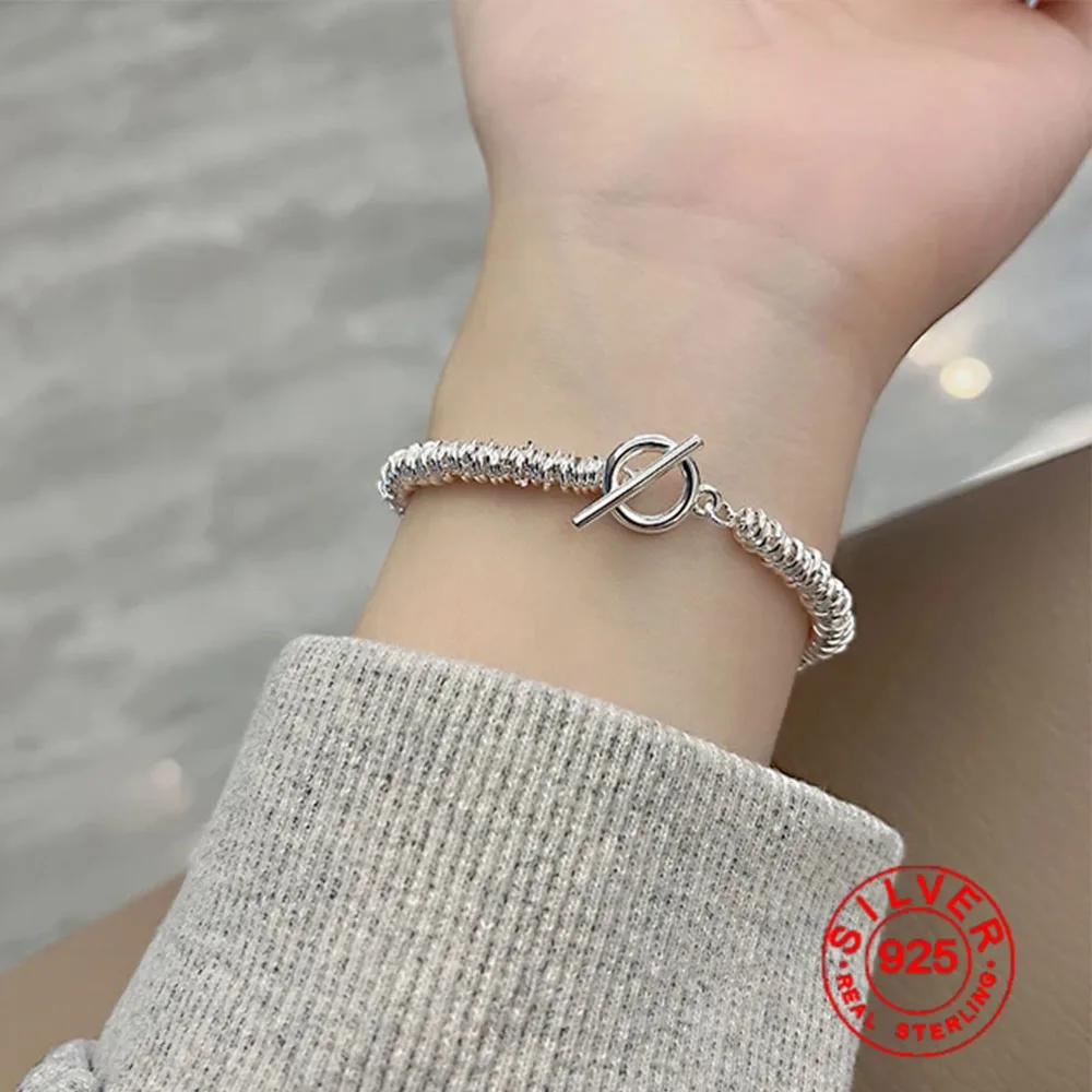 BFCLUB Silver Color Hiphop Round Chain Bracelet for Women Men Vintage Handmade Hasp Bracelet Birthday Gift S-B451