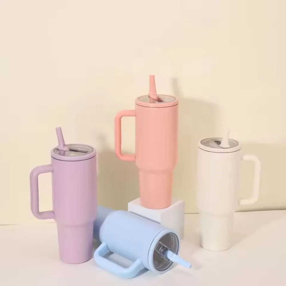 40oz Stainless Steel Thermos Cup with Straw Portable Car Cup Large Capacity Travel Mug Cup Water Bottle 1200ml Coffee Mugs