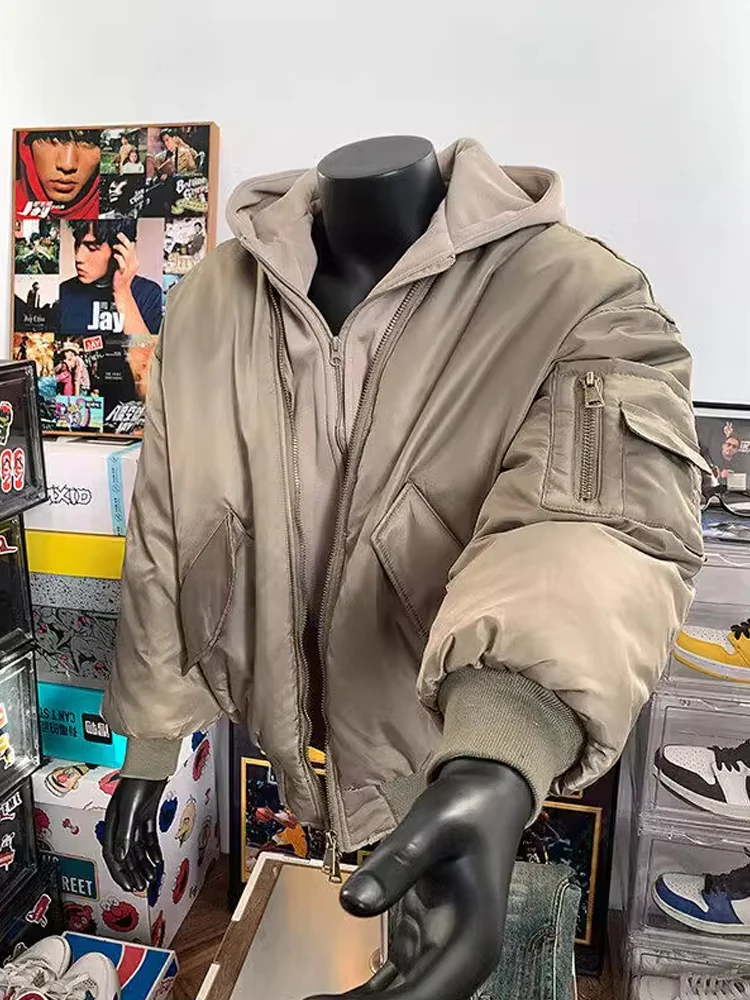 Short Bomber Jacket Men's American Splice Pilot Coat Autumn Winter Design Sense Loose Shape Baseball Outfit Outerwear