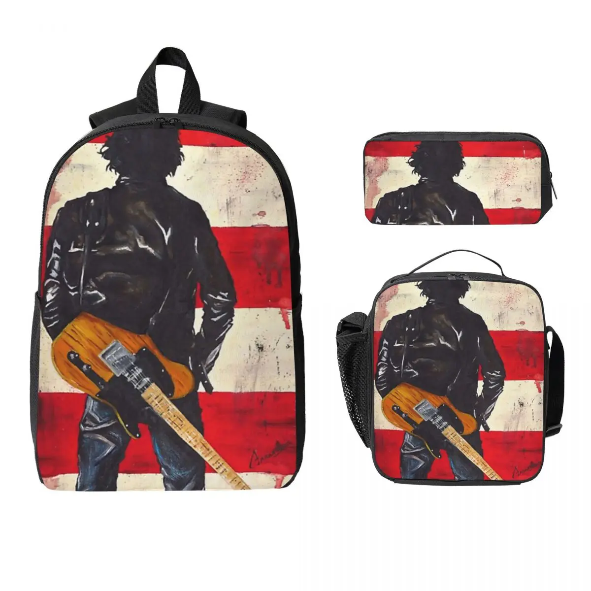 Bruce Springsteen Backpack Boys Girls BookBag School Bag Laptop Shoulder Bags 3ps Insulated Lunch Bag Pencil Case