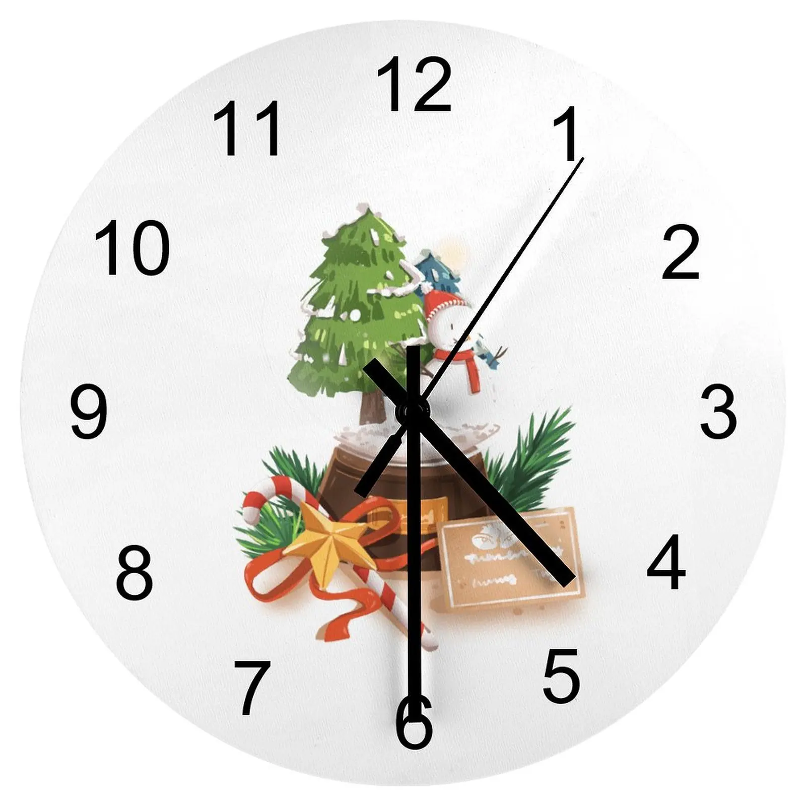 

Study Wall Clock Christmas snowman Clocks 12 inch Mute Wood Round 3D Display Wall Mounted Sporty