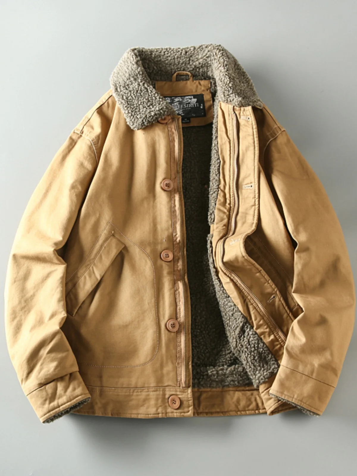 

Утепленная рабочая куртка из овечьего вельвета для мужчин, повседневная, в американском стиле, на флисовой подкладке, молодежная, стандартного кроя