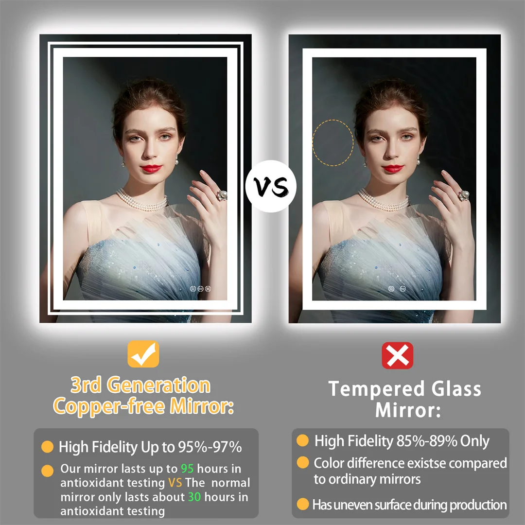 Crystal LED Bathroom Mirror Dimmable IP65 Waterproof Double Lights Vanity Makeup Mirror Luxury Dressing Wall Mount