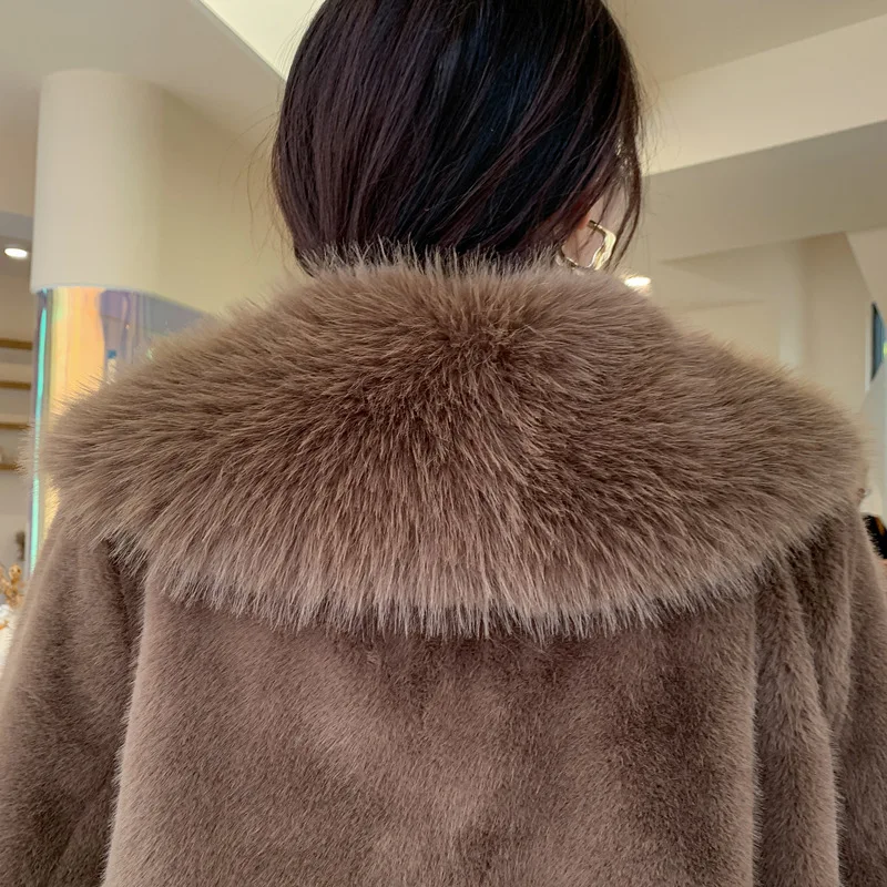 Elegant Women's Mink Fur Coat 2023 Winter Thick Warm Luxury Womens Clothes Furry Fur Cardigan Long Jacket Faux Fur Coat