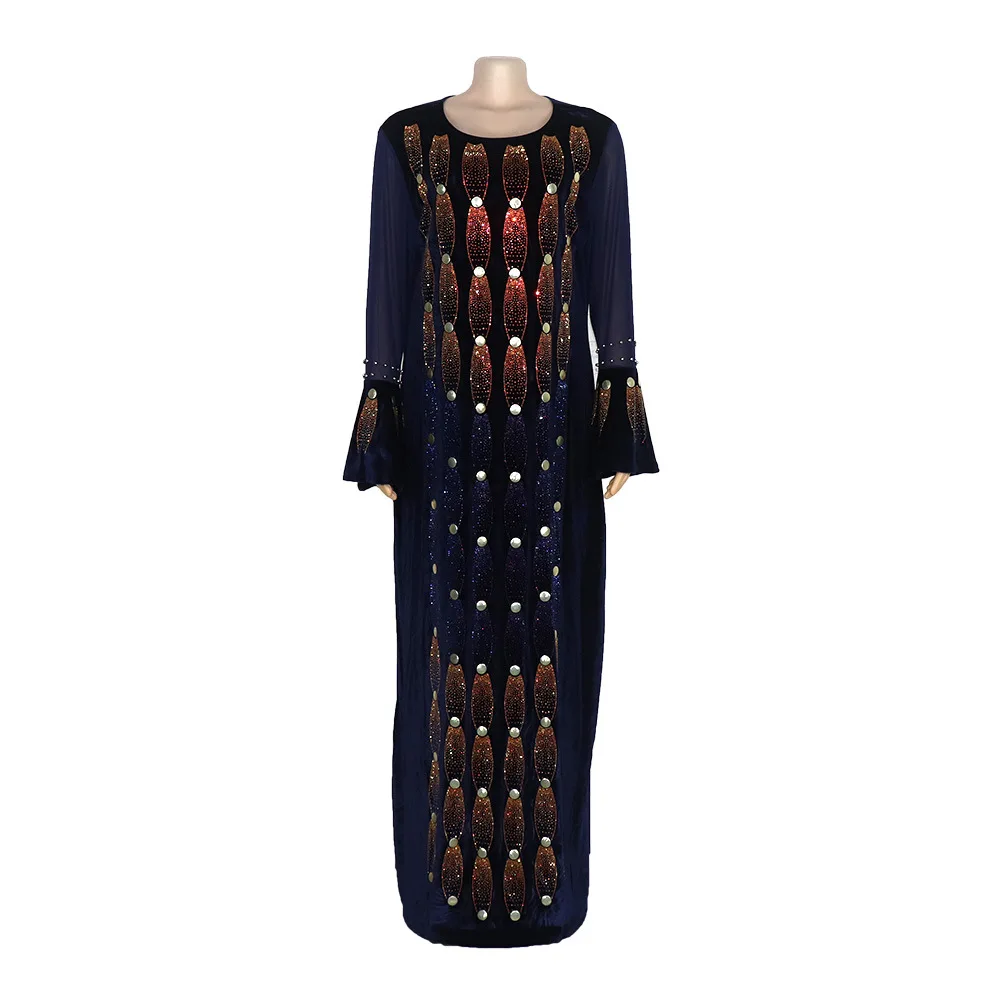 African Party Dresses For Women 2023 Elegant Beading Sequins Velvet Maxi Dress African Clothes Robe Africaine Femme High Quality