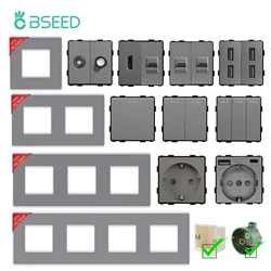 BSEED PC Matte Socket Frames RJ45 CAT5 TV Satellite Type-c Double USB Sockets Wall Button Switch Function Parts  Free Combinatio