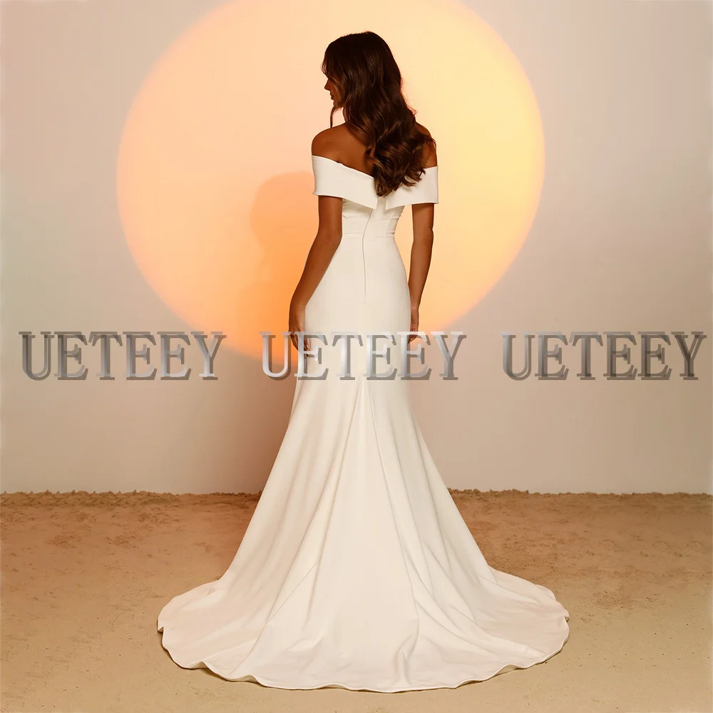 Customized UETEEY 2022 Simple Wedding Dress Charming Off Shoulder V-Neck Modern Bridal Gown Sleeveless Jersey Weeding Party Dres