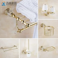 Luxury Golden Towel Holder Stainless Steel Bath Rack Hooks Glass Shelf Bathroom Hardware Accessories