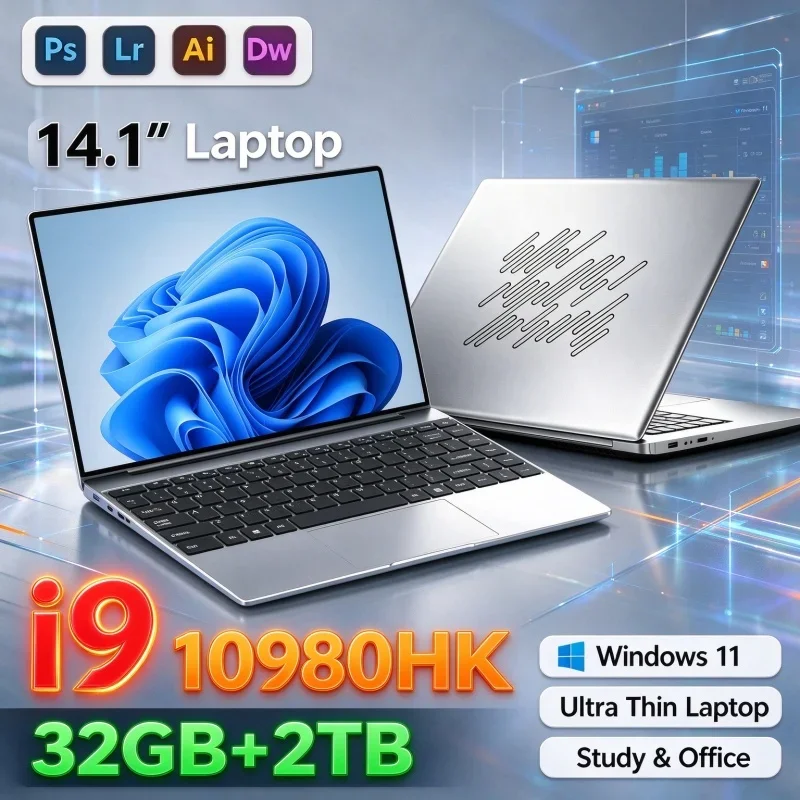 14.1'' Inch Windows 11 Ultra Thin Notebook Intel Core I9-10980HK 32GB Memory 1TB/2TB SSD Portable Laptop For Business Office