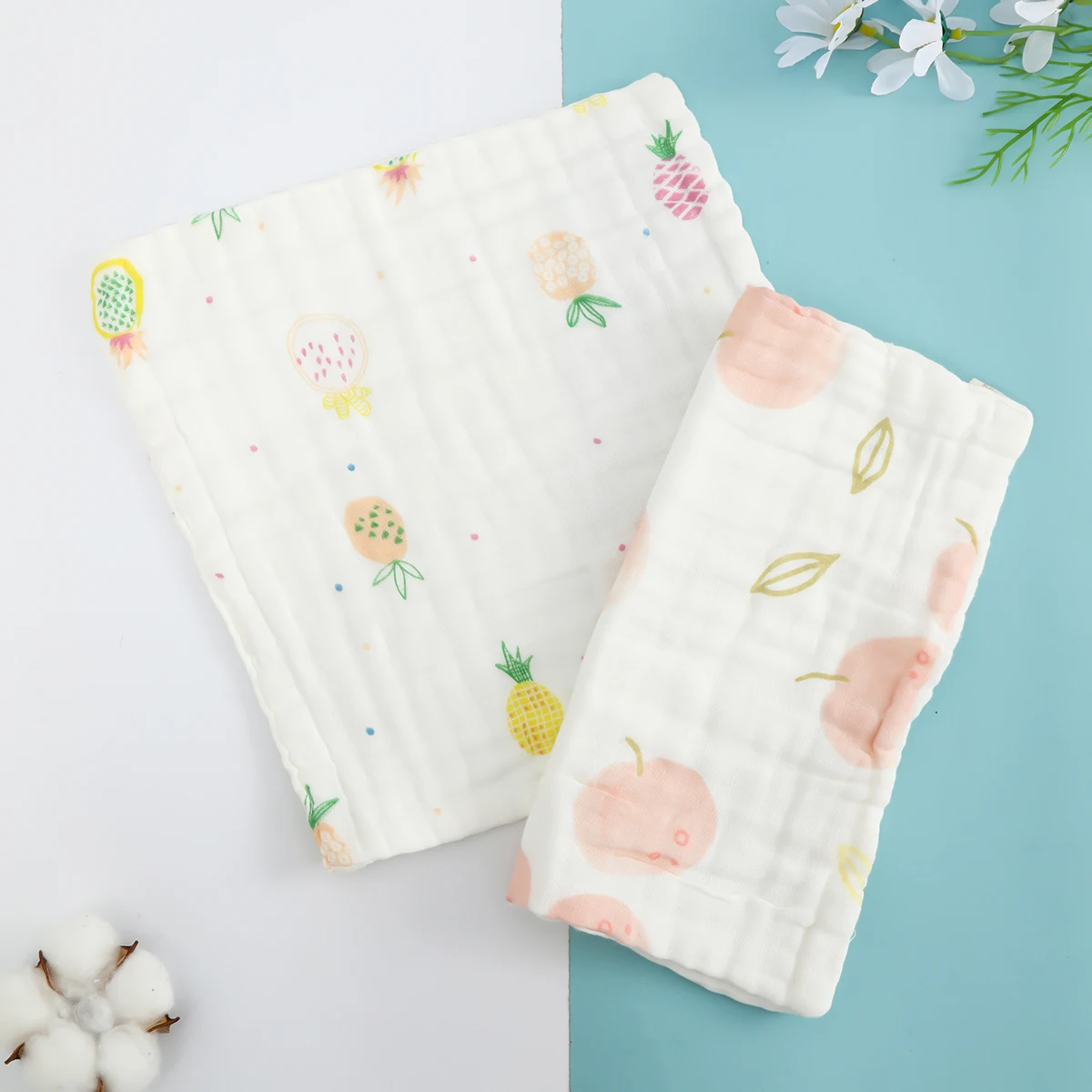 Picture 4: Random pattern 5 pieces pure cotton gauze baby baby face towel six-layer high-density square towel soft absorbent towel set