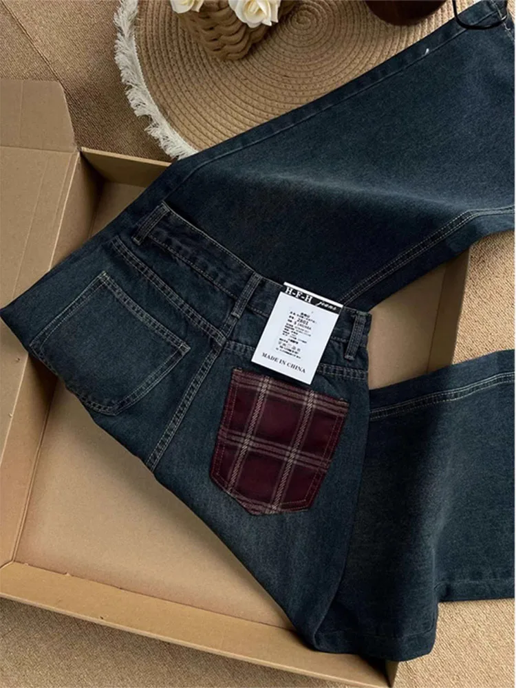 High Waist Wide Leg Denim Jeans Women's American Retro Waed Jeans Fall New Street Sle Slimming Floor-Length Pants