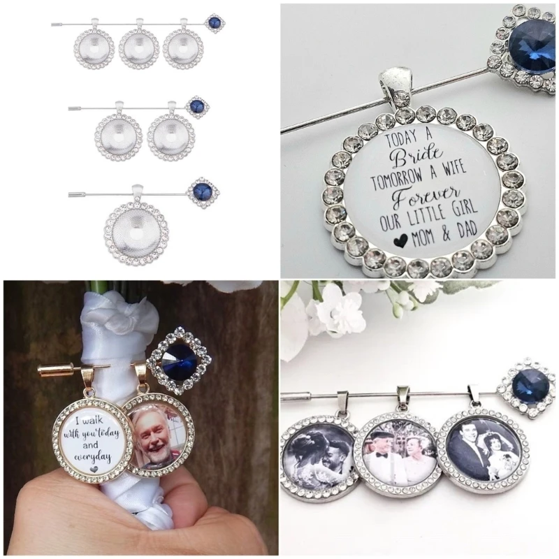 N5KA Photo Holder Pendant Bridal Bouquet Jewelry Circular Glass Alloy Frame Wedding Accessory