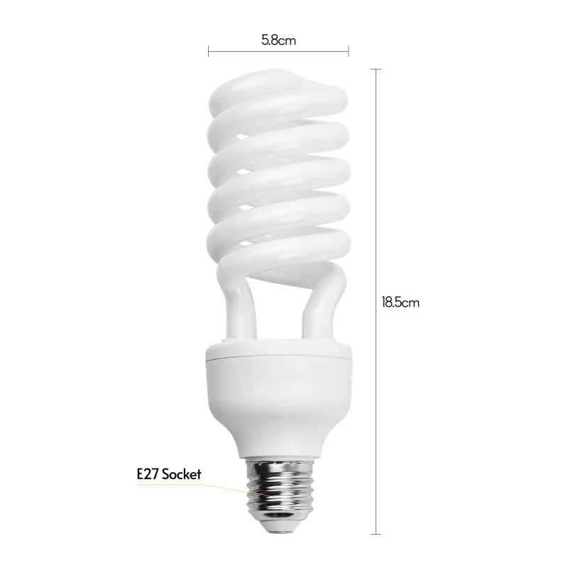 Lâmpada Fluorescente Espiral, Tomada de Luz Diurna, Economia de Energia para Fotografia de Estúdio, Iluminação de Vídeo, 45W, 5500K, E27, 220V