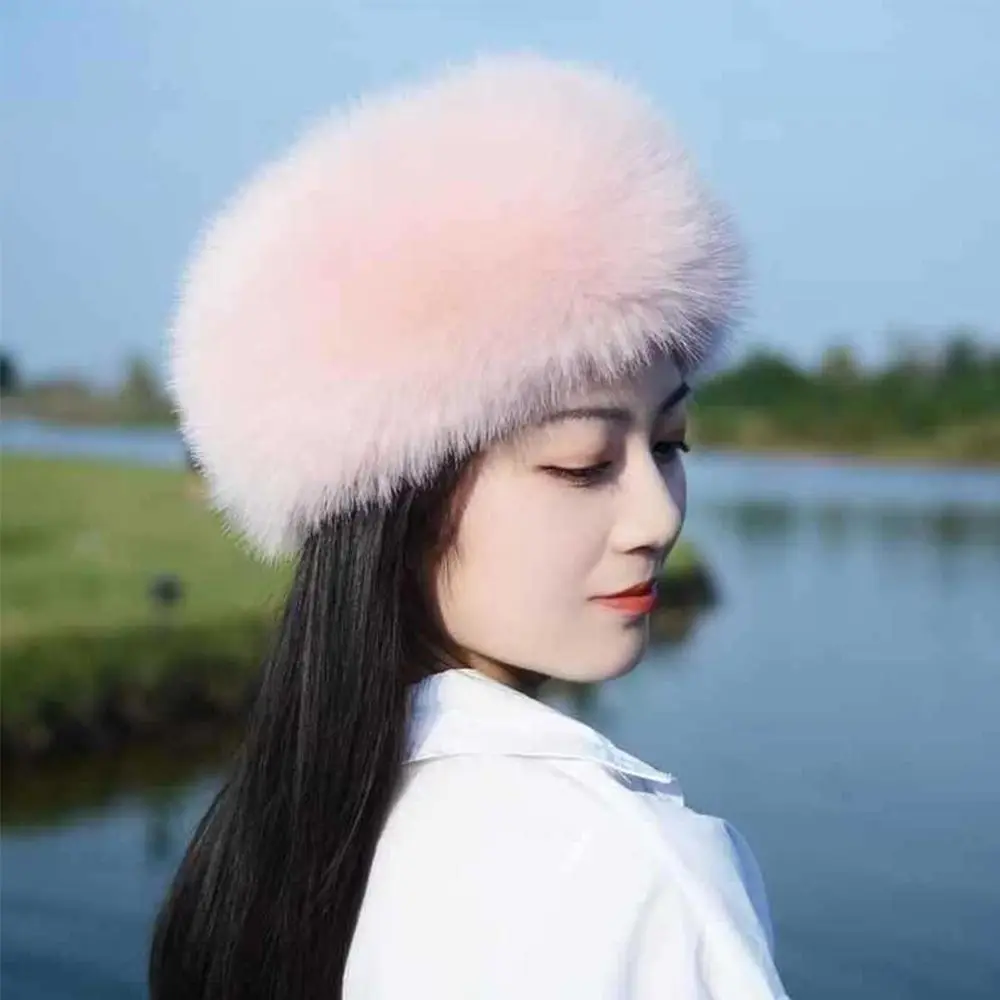 Smooth Plush Mongolian Fluffy Hat Round Top Fluffy Texture Warm Bucket Hat Thickened Fur Ear Protection Plush Winter Hat