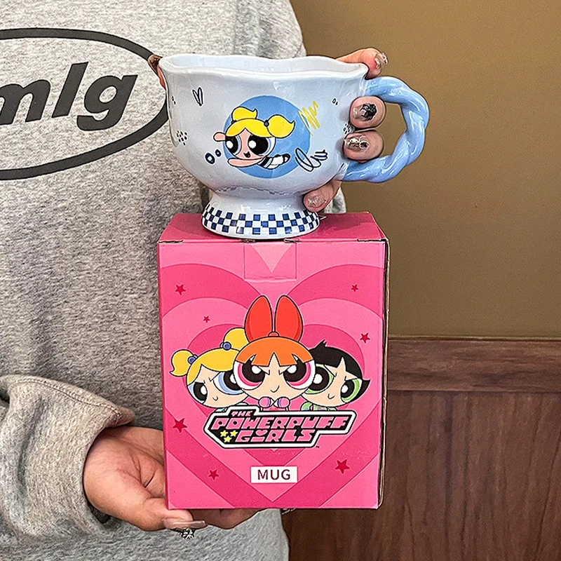 Tasse Powerpuff pour filles, nouvelle tasse d'eau en céramique de haute beauté avec boîte-cadeau, tasse à café mignonne, tasse de petit déjeuner au lait, cadeau d'anniversaire