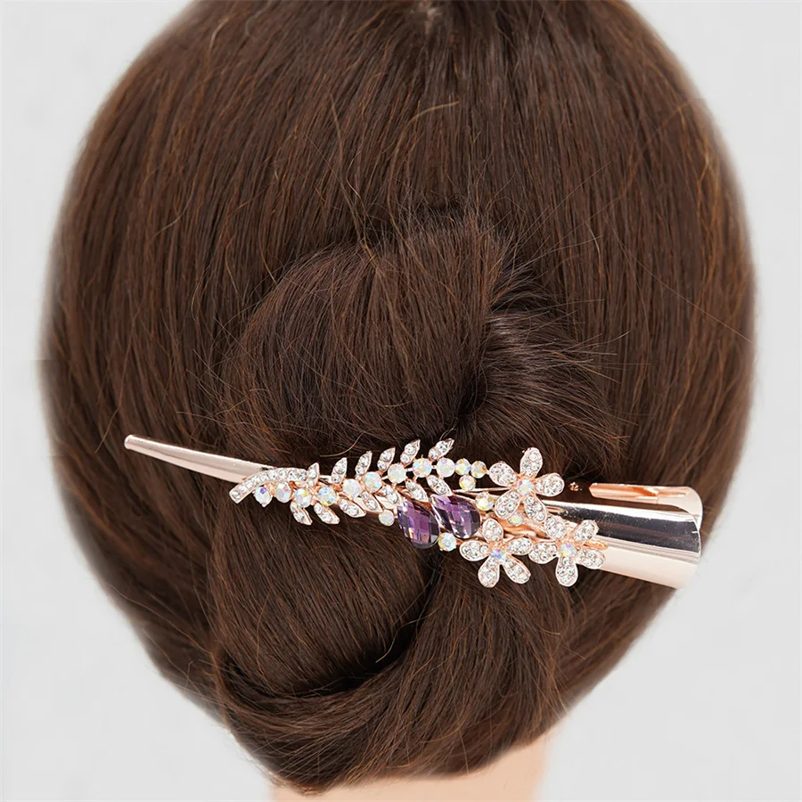 New flower crystal Metal Non-slip Crocodile Clip Hair Clip Hairdressing Styling Tool Hair Styling Accessories Women Barrettes