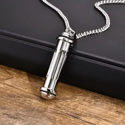 Men Stylish Stainless Steel Cylinder Pendant Necklace,Timeless Memorial Time Capsule Keepsake Gifts Jewelry