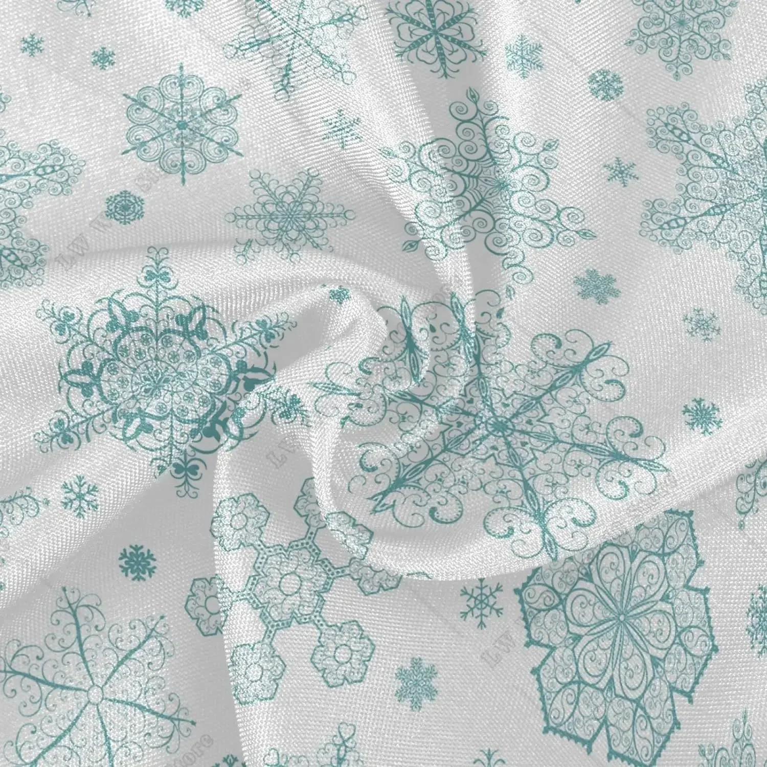 Christmas Turquoise Snowflakes Round Tablecloth Winter Table Cloth with Lace 60 In Dining Decorative for Holiday Party Decor