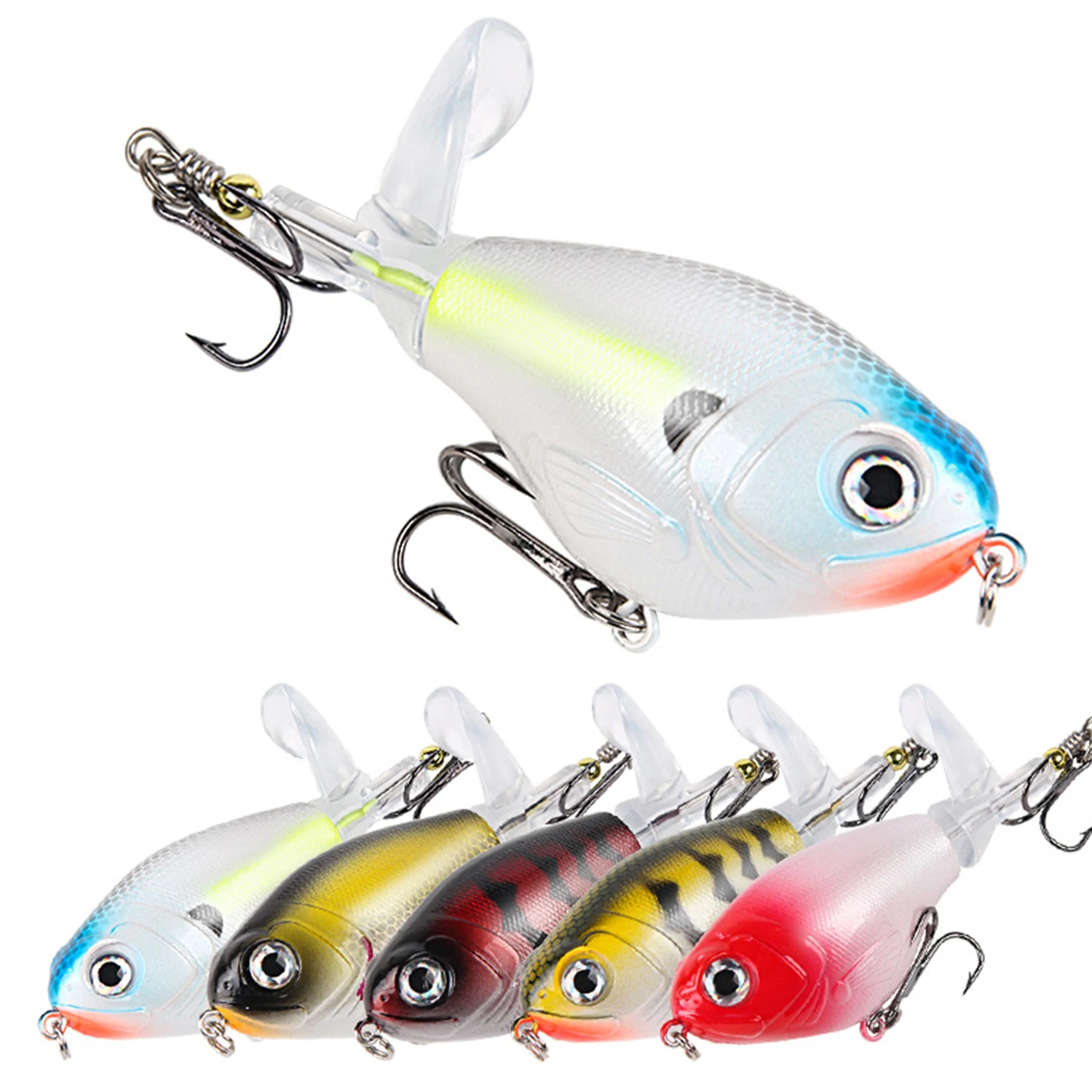 1 Stück 11,5 g Topwater Popper Angelköder – Whopper Plopper Kunststoff-Hartköder Swimbait mit rotierendem weichem Schwanz für Barsch und Hecht