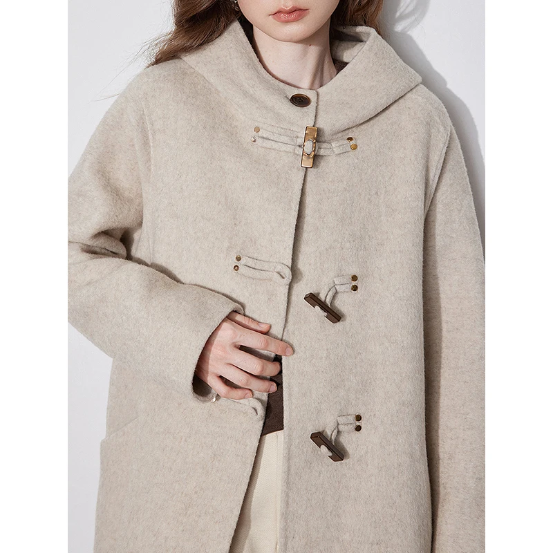 TOYOUTH Women Double-sided Woolen Coat 2024 Autumn and Winter 2024 Chinese Style Hooded Long Coat