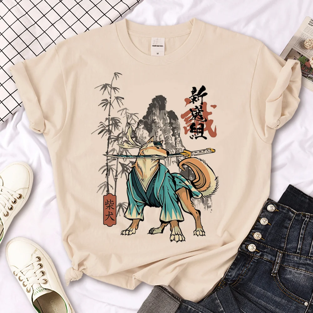 Camiseta de Shiba Inu para mujer, camiseta divertida de diseñador japonés, ropa gráfica y2k para mujer