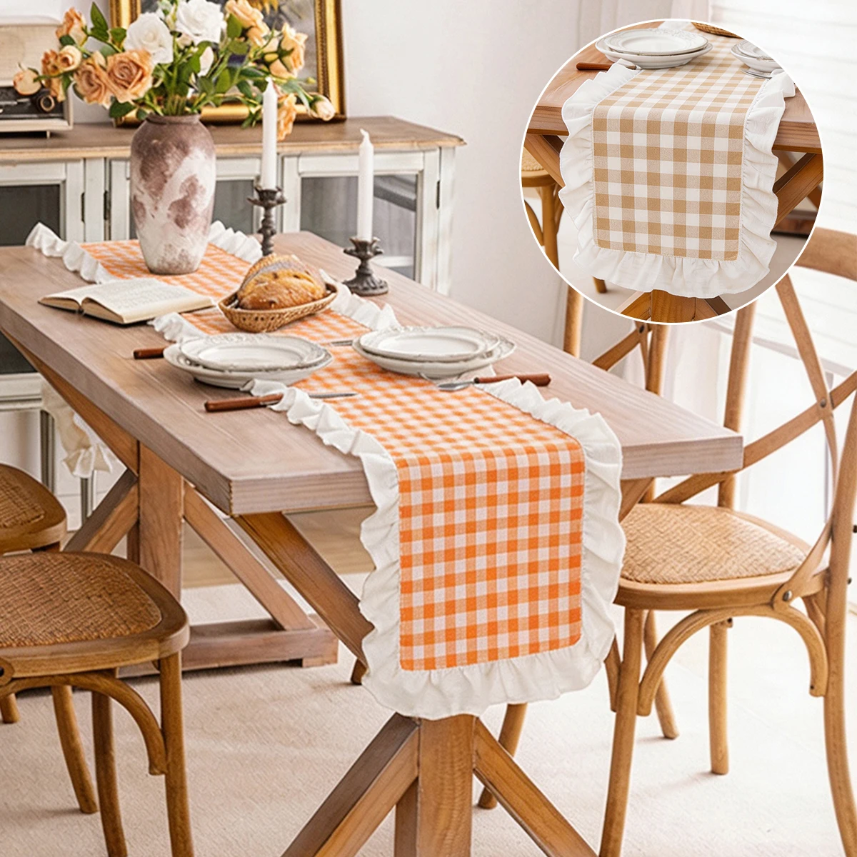 1Pc Pastoral Style Ruffled Table Rrunner Long Towel, Suitable for Picnic Party Rrestaurant Kitchen Table Decoration