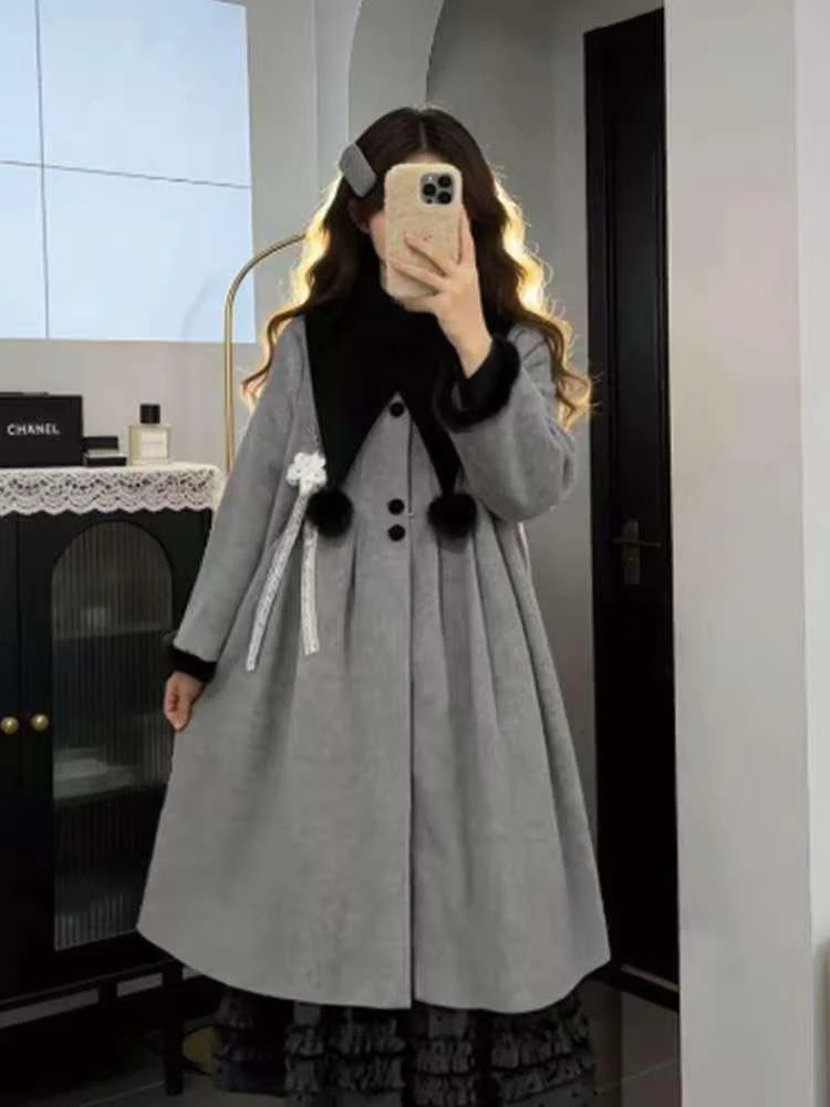 Ay-abrigo de lana para mujer, abrigo holgado de longitud media, Faion de invierno, bonito Sle, cálido, fibra de poliéster, largo, Color puro