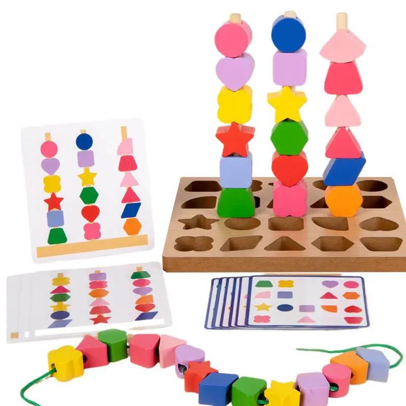 Wooden Shape Color Sorting Toy Shape Color Recognition Blocks Matching Puzzle Color Shape Sorter Sensory Toys For Age 3 Girls Bo