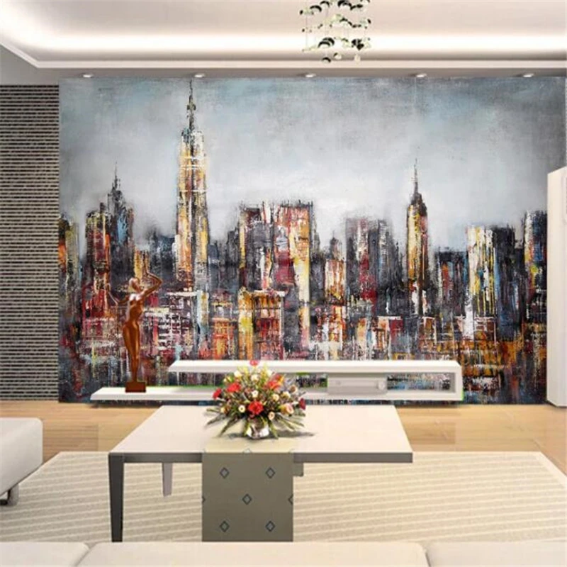 Custom wallpaper 3d mural hand-painted oil painting city architecture background wall living room bedroom decoration wallpaper