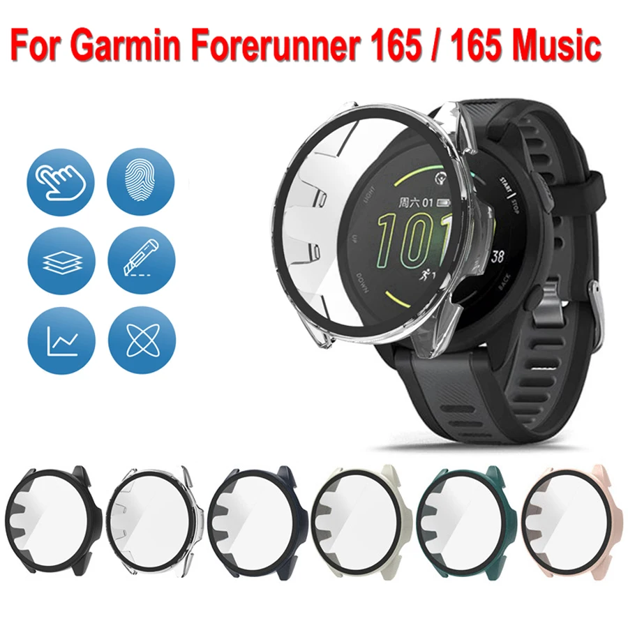 2-in-1 PC Protective Case for Garmin Forerunner 165/165 Music SmartWatch Shockproof Watch Hard Screen Protector Cover Shell