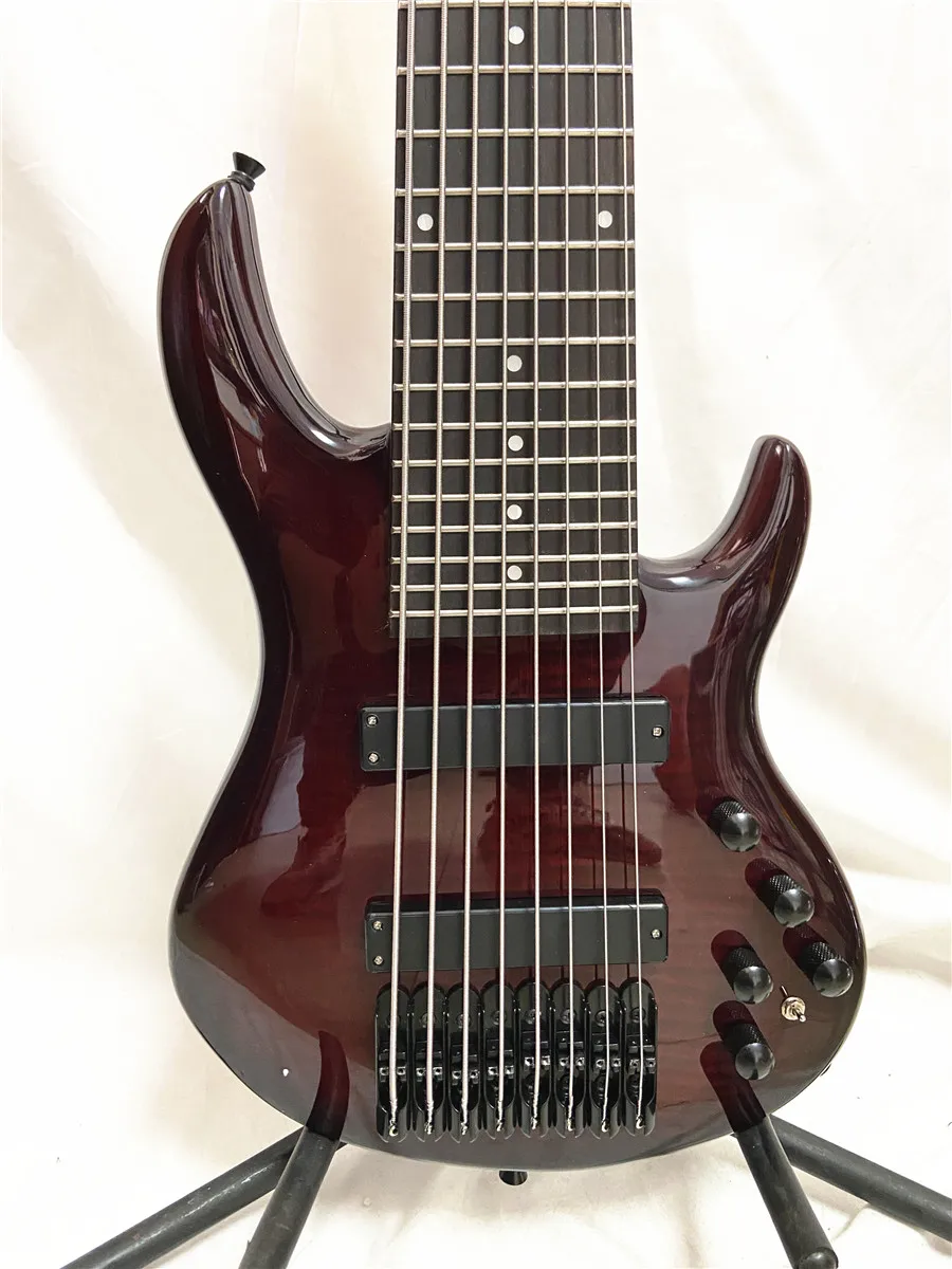 Custom edition 8 string portable mini travel electric bass red tiger ultra thin body can be customized free shipping