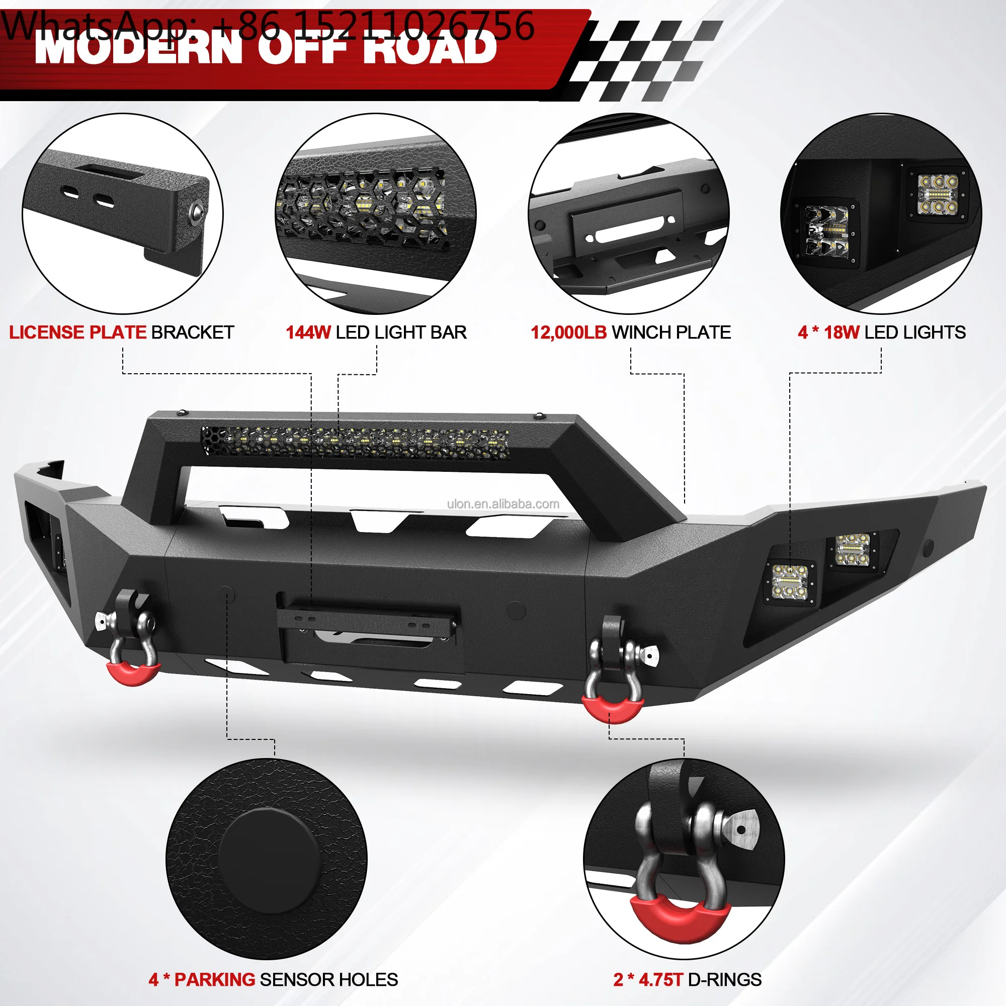 For High Quality Front Bumper Compatible with 2015-2019 Silverado 2500/3500HD with Winch Plate, Light bar and D-Rings
