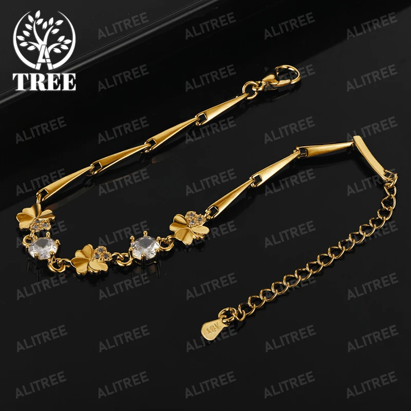 

ALITREE 18K Gold 925 Sterling Silver Zircon Flowers Chain Bracelets For Woman Party Wedding Charm Jewelry Fashion Birthday Gift