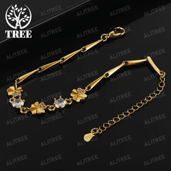 ALITREE 18K Gold 925 Sterling Silver Zircon Flowers Chain Bracelets For Woman Party Wedding Charm Jewelry Fashion Birthday Gift