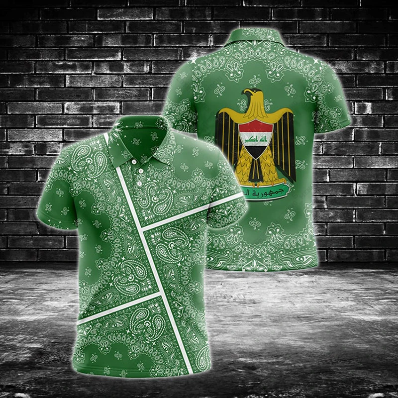 Custom Iraq Symbol Graphic Polo Shirt Summer Casual Unisex Pullover Boys and Girls Loose Jersey Short Sleeve Tops Streetwear