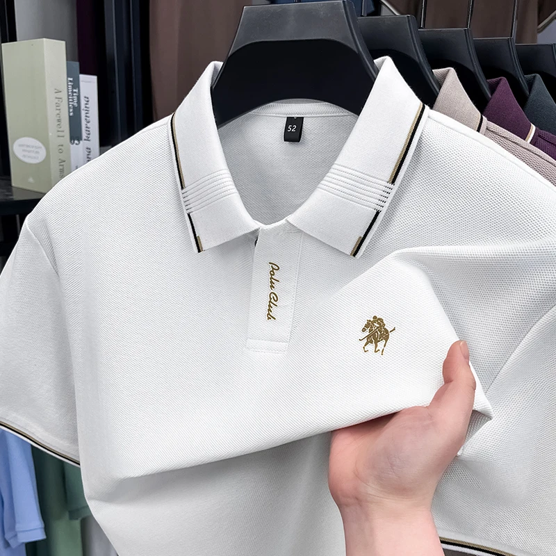 أزياء العلامة التجارية المهر المطرزة قصيرة الأكمام قميص بولو الرجال الصيف 100% القطن الخالص الراحة الراقية الأعمال تي شيرت غير رسمي