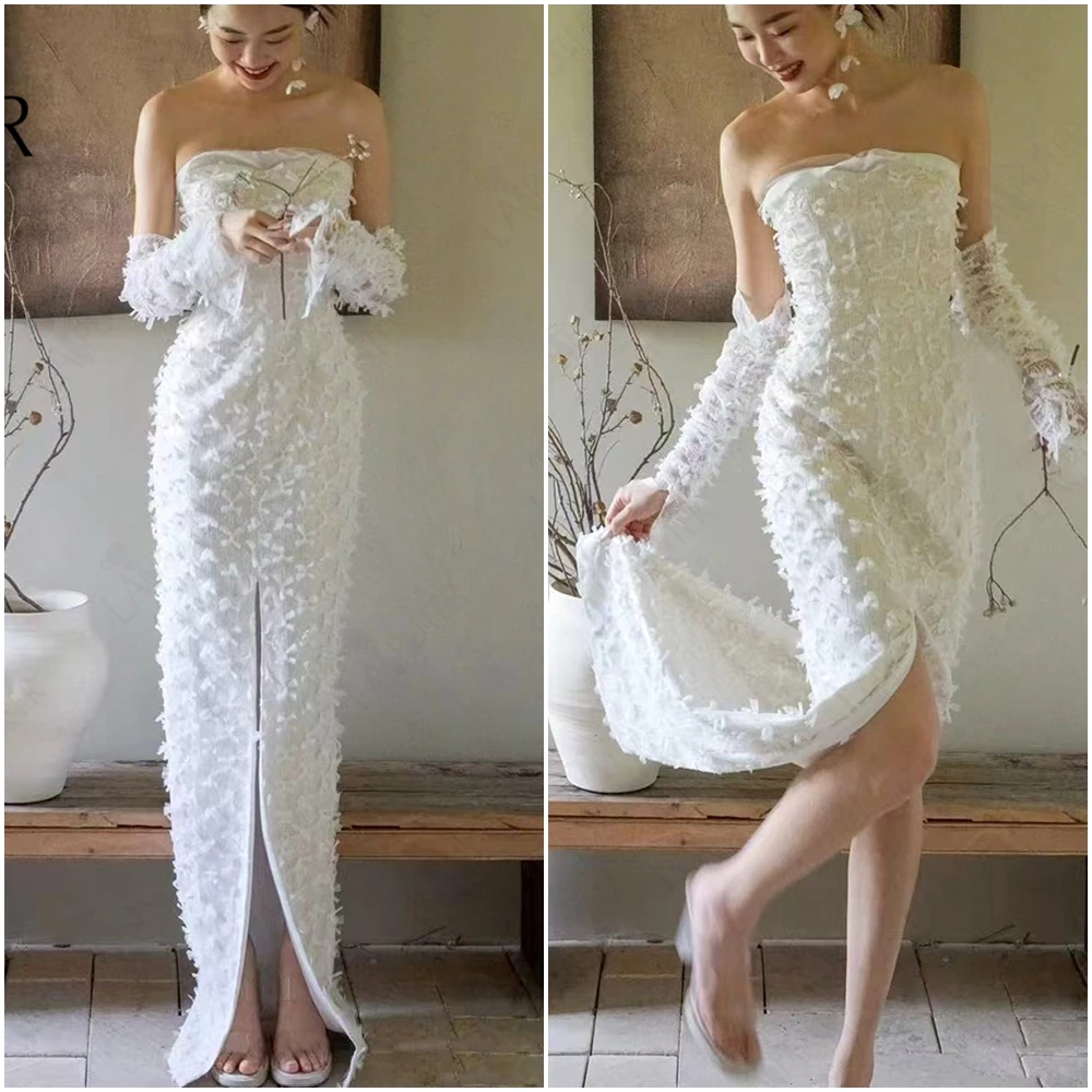 

Laiputer White Casual Prom Dress White Feathers Lace Long Sleeves Off Shoulder Girls Party Gown Column Fit Woman Formal Dress
