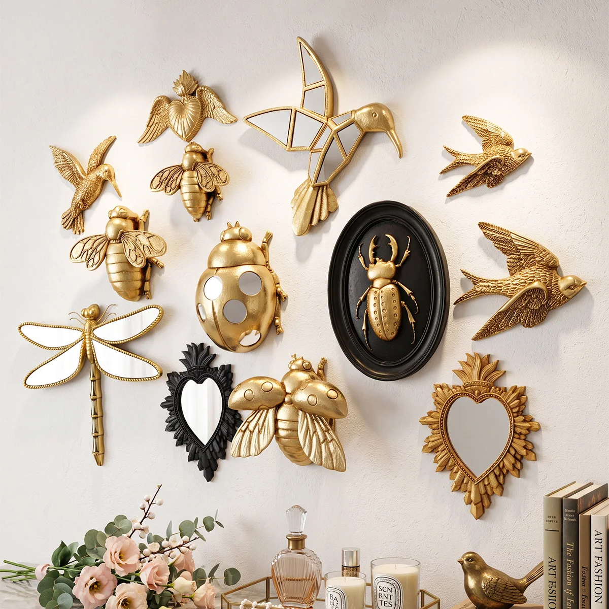 1PC, French‑Style Antique Three‑Dimensional Insect And Bird Wall Decoration, For Home Background Wall Decoration