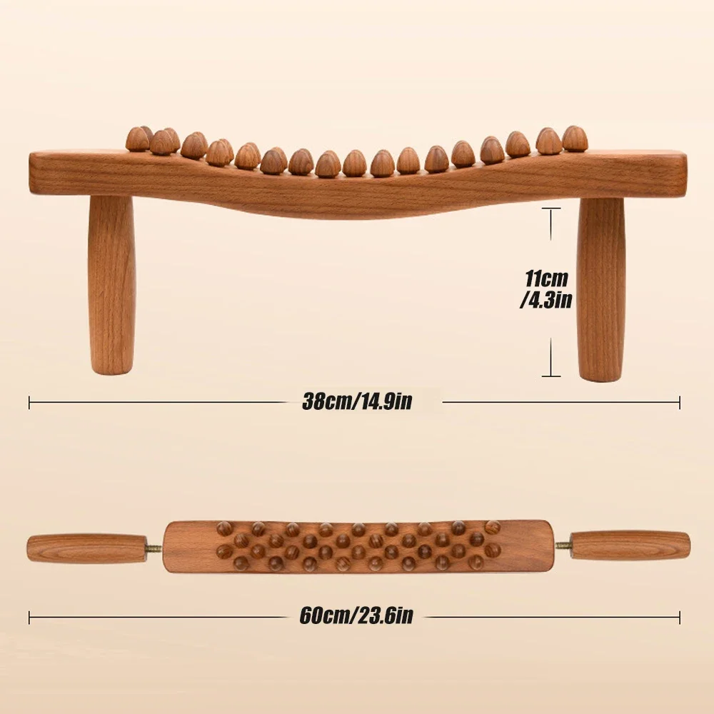 Guasha Wood Stick Tools Wooden Therapy Scraping Lymphatic Drainage Massager, 34 Beads Point Treatment Gua Sha Tools for Back Leg