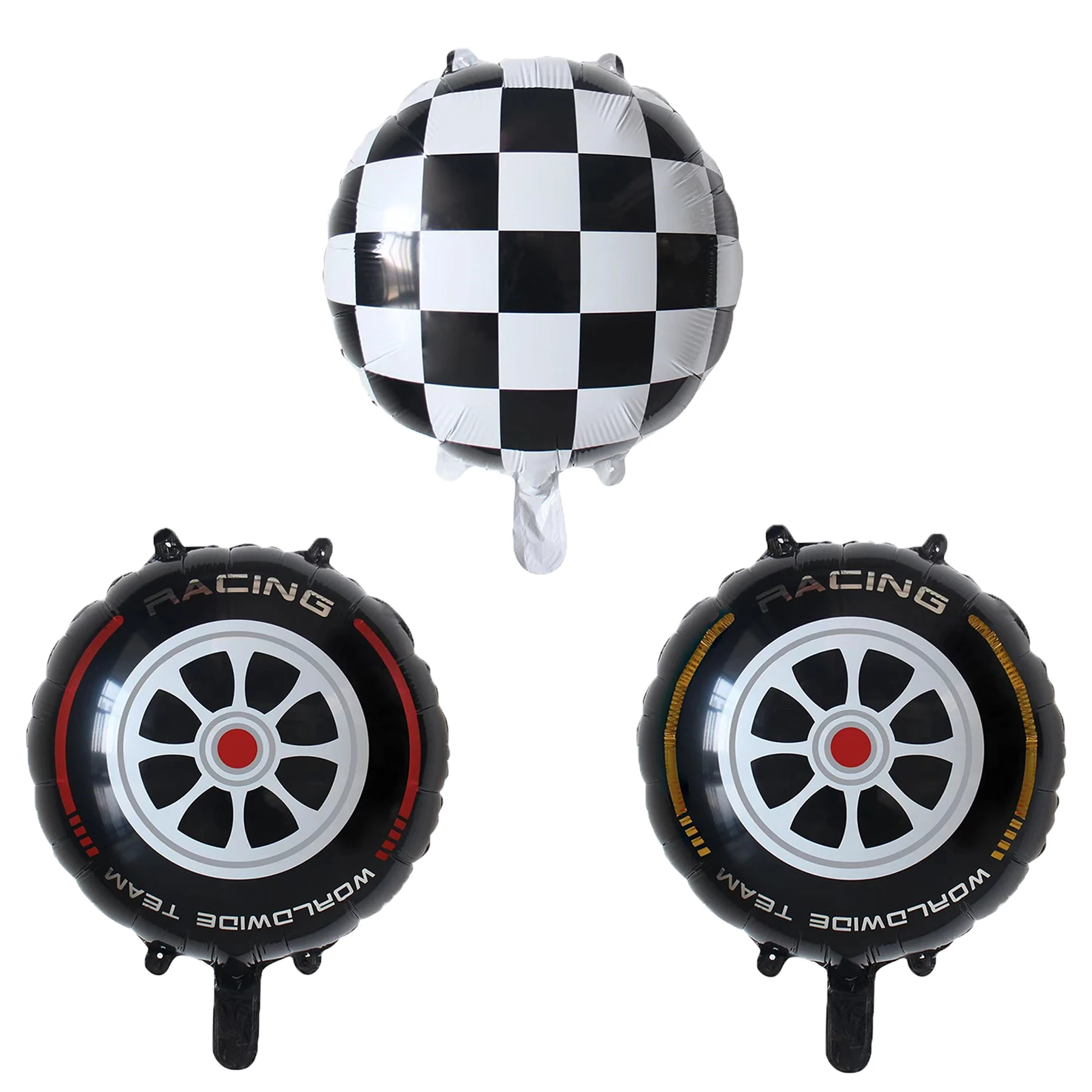مجموعة بالونات زخرفية للعجلات ، حفلة موضوع السباق ، أبيض وأسود ، مربع ، 6 عبوات ، 18 بوصة