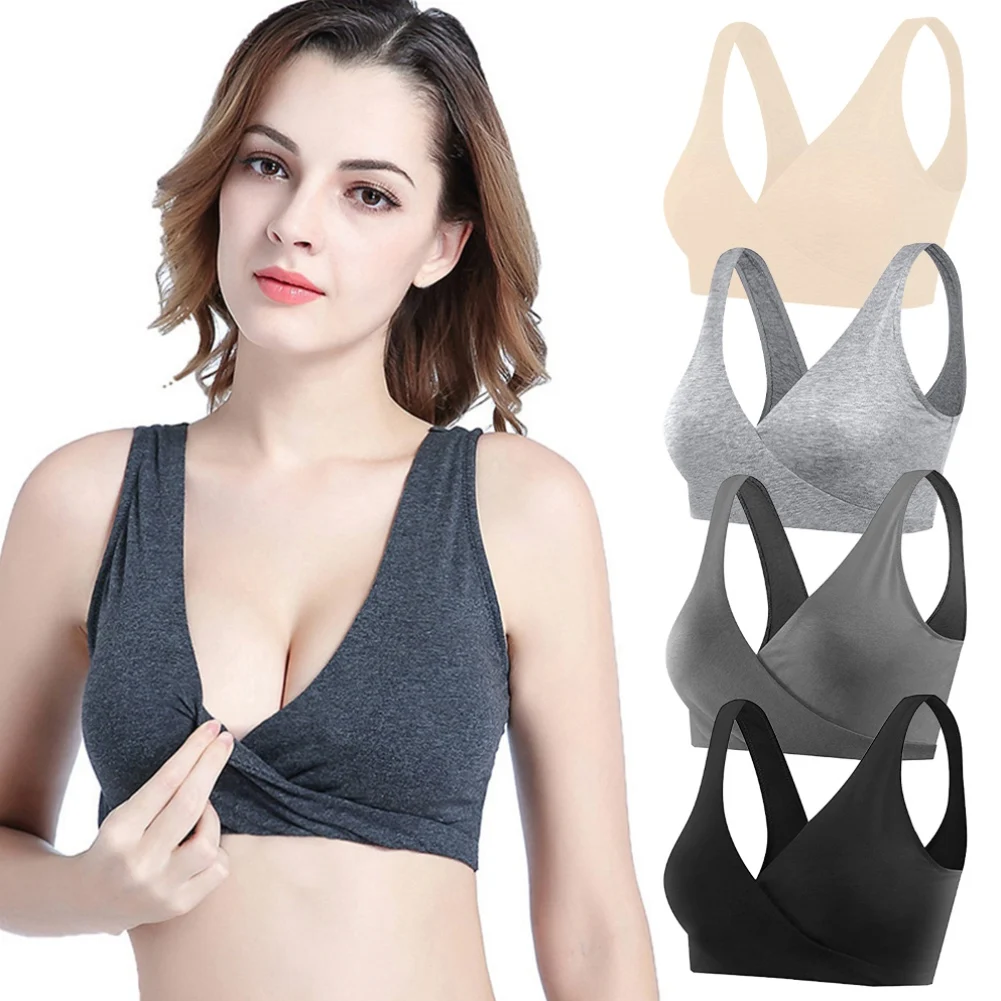 Women Pregnant Women Underwear Sleep Bra Postpartum Cross Breastfeeding Bra Front Buckle Shock Absorption  Comfortable