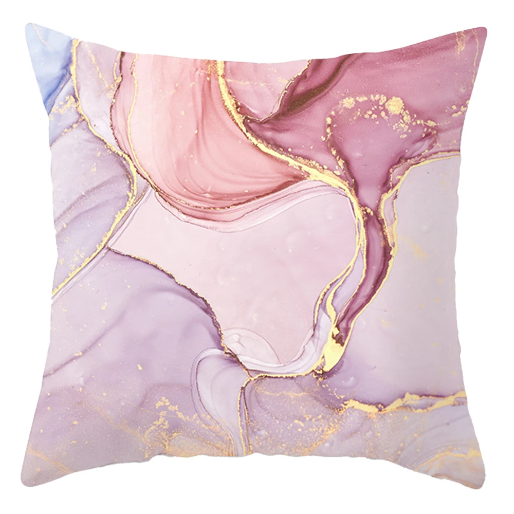 Luxury Pink Feather Print Pillowcase Geometric Marble Pillowcase Cushion Cover Pillow