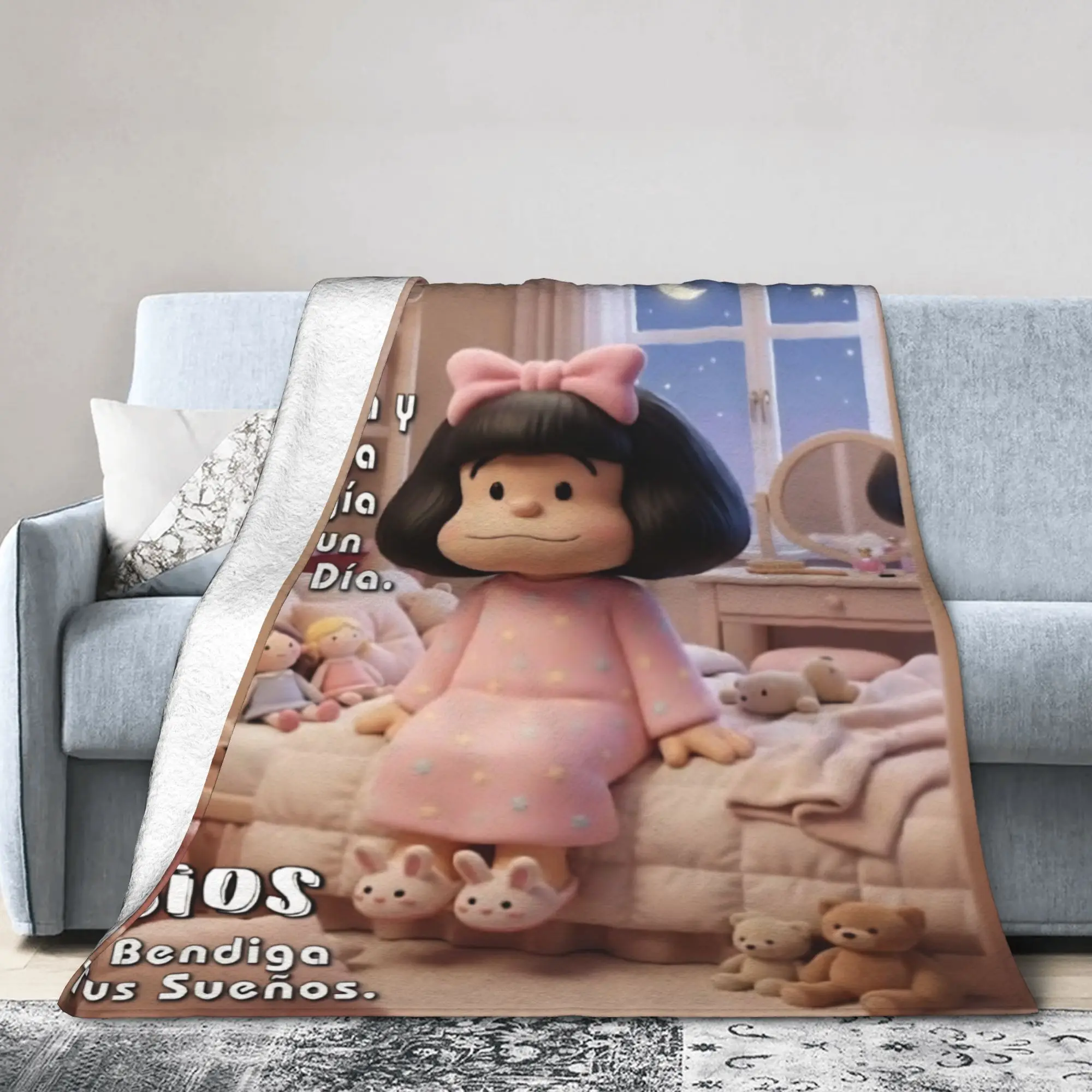 Mafaldas Good Night Sleep Fleece Throw Blanket Motivational Blankets for Home Travel Lightweight Quilt