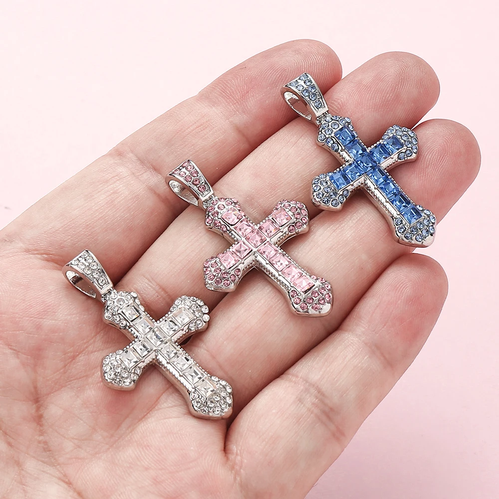 Cross Pendant Connectors Colorful Rhinestone Alloy Pendant Charm Handmade Earrings Connectors DIY Jewelry Making Findings
