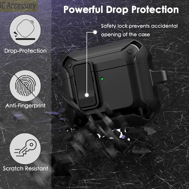 Novo para airpods 4th geração caso militar tpu à prova de choque capa dura protetora com bloqueio seguro para apple para airpods 4 caso