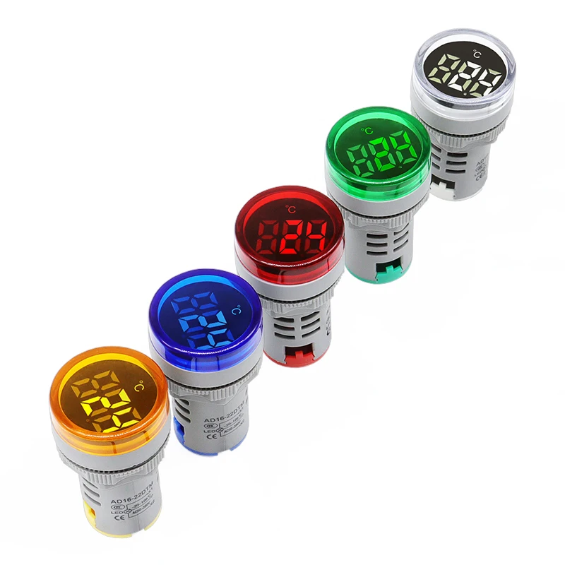 1PC Mini LED Indicator 22mm Round Digital Display Thermometer Meter-20℃~199℃Voltage AC50-380V Temperature Sensing Probe Wire